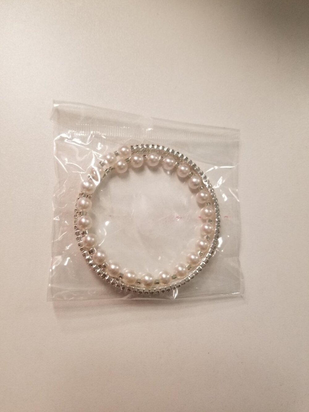 Faux-White-Pearl-Rhinestone Silver-Tone Wrap-Around-Bracelet (OS)